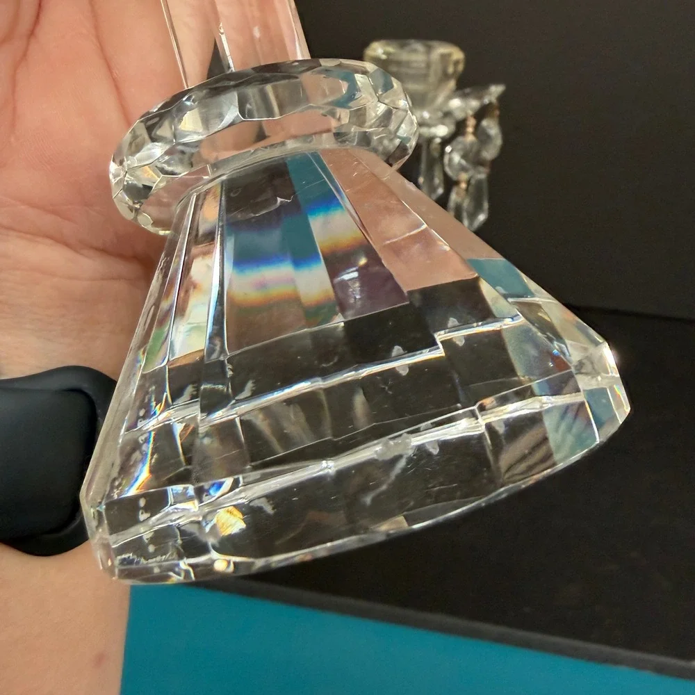 Vintage Crystal Glass Candlestick Holders Set of 2 READ Prisms Hollywood Regency